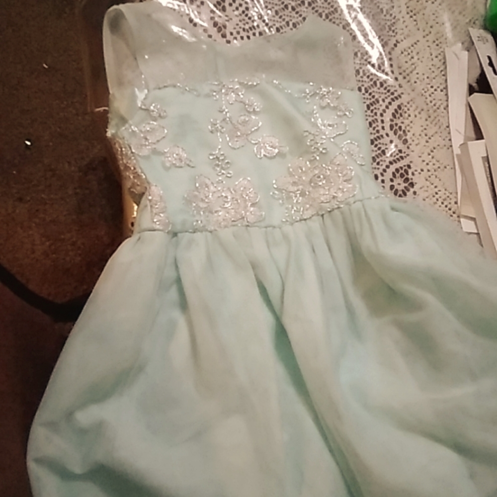 Formal lace mint girls dress